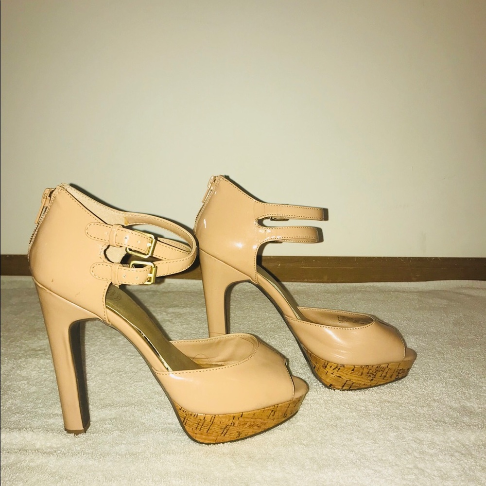Platform nude/beige peep toe heels